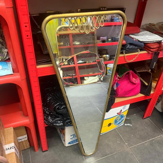 A 1960s Rare Gio Ponti Style Mid-Century Modern Brass Triangular Wall Mirror For Sale - Image 12 of 12
