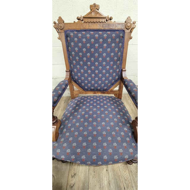 This is an absolutely stunning set of five antique Victorian Eastlake style carved parlor chairs with four side chairs and...