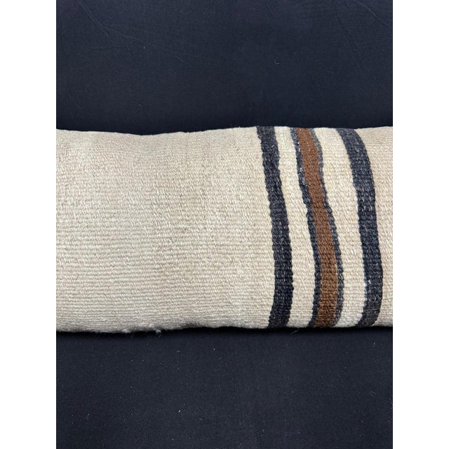 Contemporary Turkish Hemp Pillow Cushion Natural Beige Black Cushion Cover 14x40 For Sale - Image 3 of 4