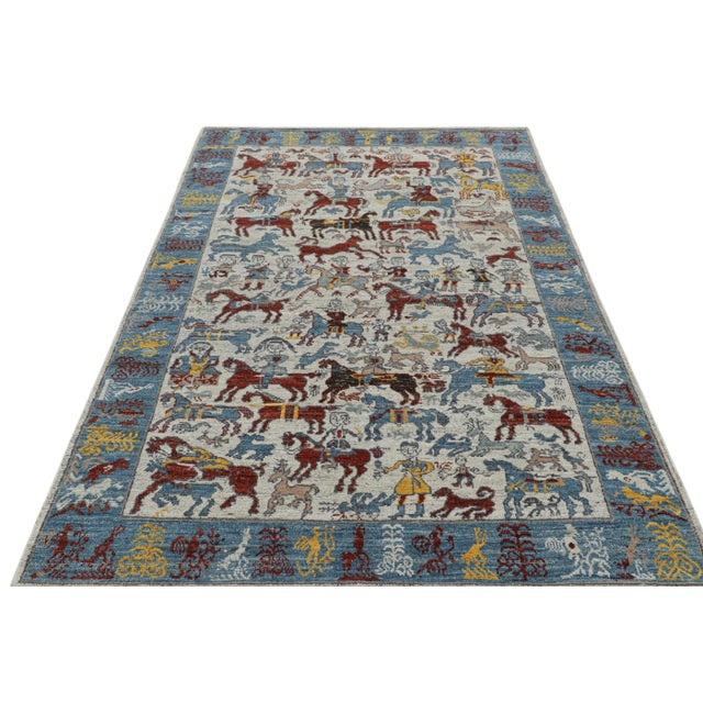 2010s Rug & Kilim’s Modern Caucasian Rug With Colorful Horse and Rider Pictorials For Sale - Image 5 of 7