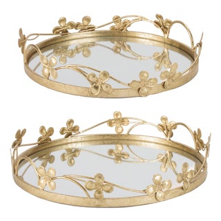 Floral Sculpted Mirror Tray (Set of 2) For Sale