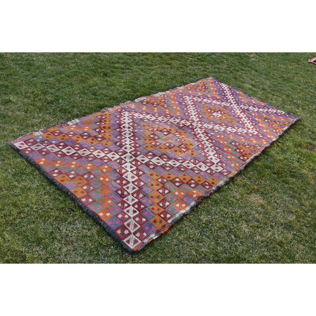 Size: 4.1 x 8.1 ft ( 123 x 237 cm) 48 x 93 inches Color: Blue Red Orange Pink White Material: 100% Wool...