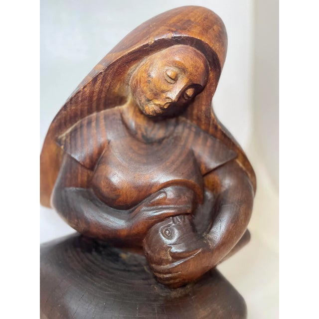 Early 20th Century Modernist Madonna and Child Hand Carved Wooden Folklore Sculpture, Crafted in Ecuador For Sale - Image 11 of 12
