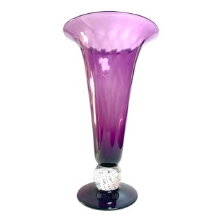 Mid-Century Pairpoint Optic Diamond Vase With Controlled Bubble Ball Stem, Signed For Sale