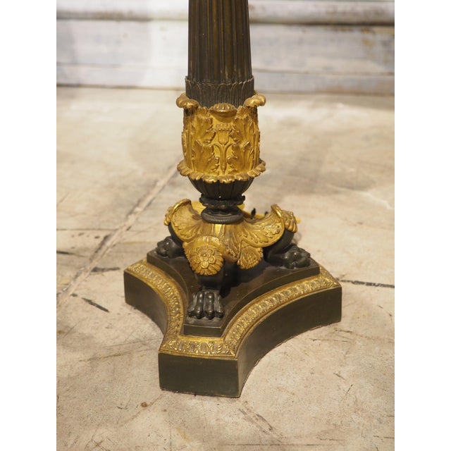 Pair of French Charles X Patinated Bronze Candelabra Lamps, Circa 1830s For Sale In Dallas - Image 6 of 18