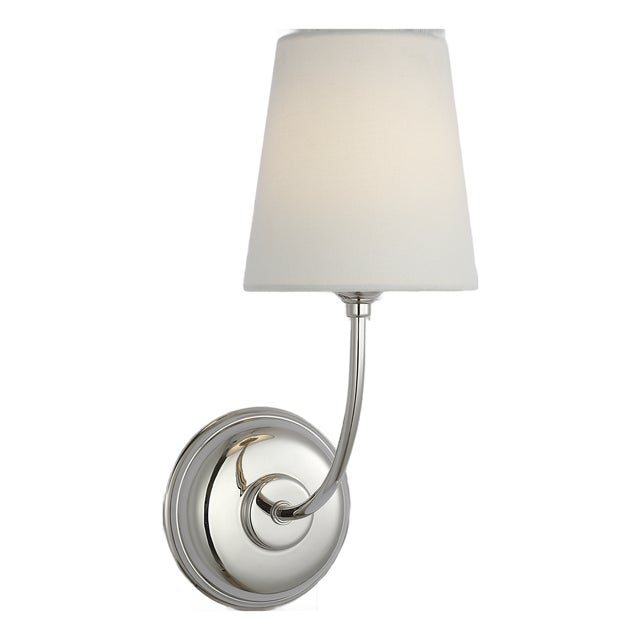Thomas O'Brien for Visual Comfort Signature Vendome 16" Cordless Single Sconce in Polished Nickel with Linen Shade For Sale
