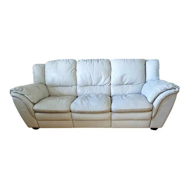1960s White Leather Three-Seater Reclining Sofa For Sale