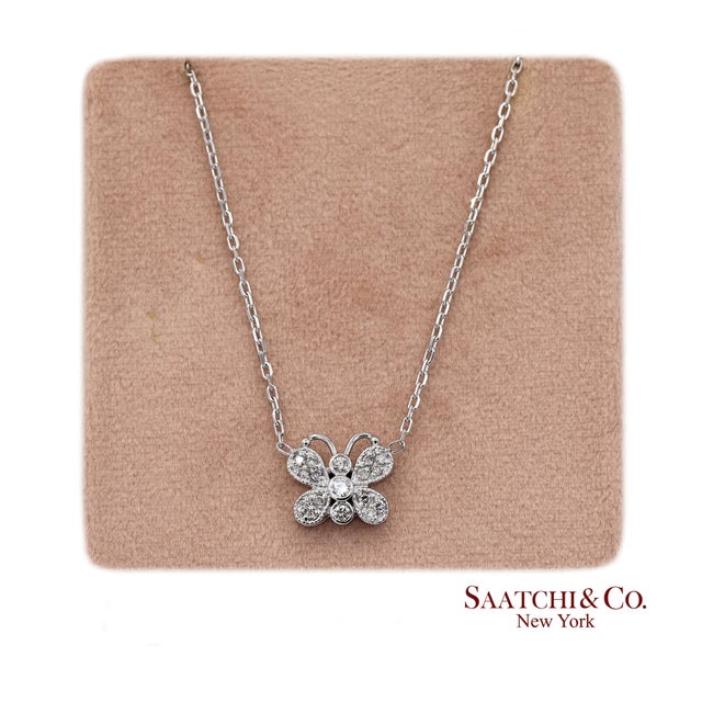 Natural Diamond Butterfly Pendant Necklace Metal Type: 14k White Gold Total Item Weight: 3.91 Grams Total Necklace Length:...