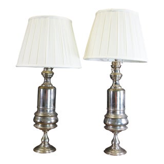 Set 2 Antique Silver Plated Trophy Mantel Urn Converted Oil Lamps Lanterns For Sale