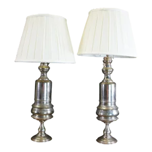 Set 2 Antique Silver Plated Trophy Mantel Urn Converted Oil Lamps Lanterns