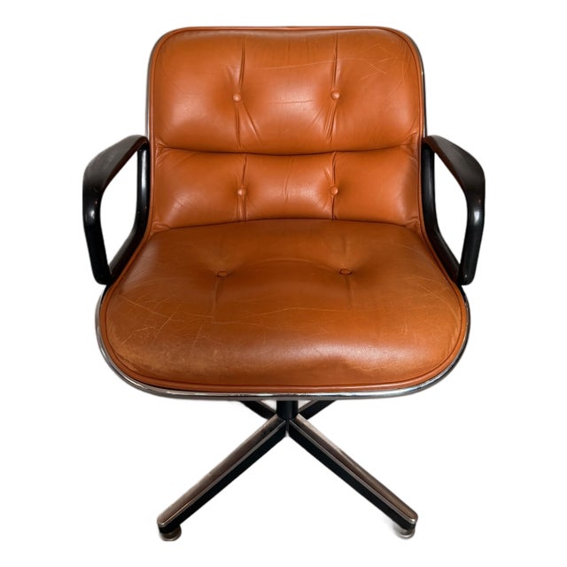 Vintage Camel Leather Executive Chair attributed to Charles Pollock for Knoll, 1970s For Sale