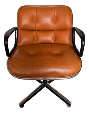 Vintage Camel Leather Executive Chair attributed to Charles Pollock for Knoll, 1970s