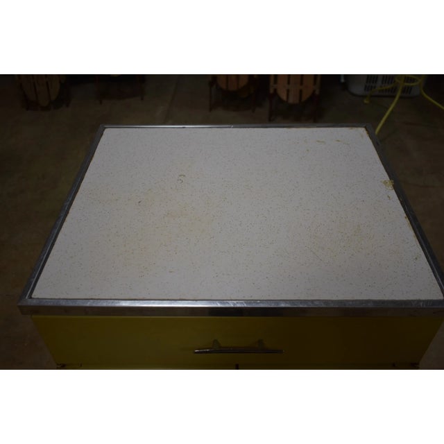 Yellow Vintage 1950s Yellow Metal Kitchen Cabinet W/ Formica Top Mid-Century For Sale - Image 8 of 14