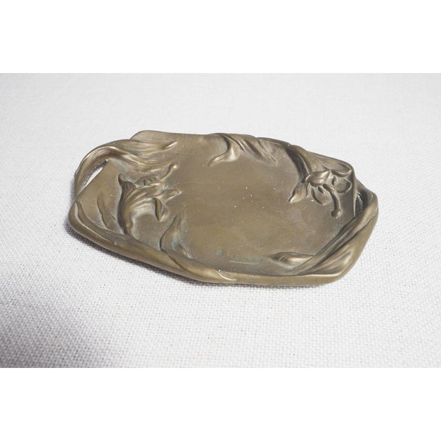 Antique French Art Nouveau bronze tray dating to the late 19th-early 20th century. French Art Nouveau Liberty style...