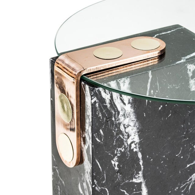 Contemporary Glass and Brass and Marble Patch Side Table by Egg Designs For Sale - Image 3 of 5