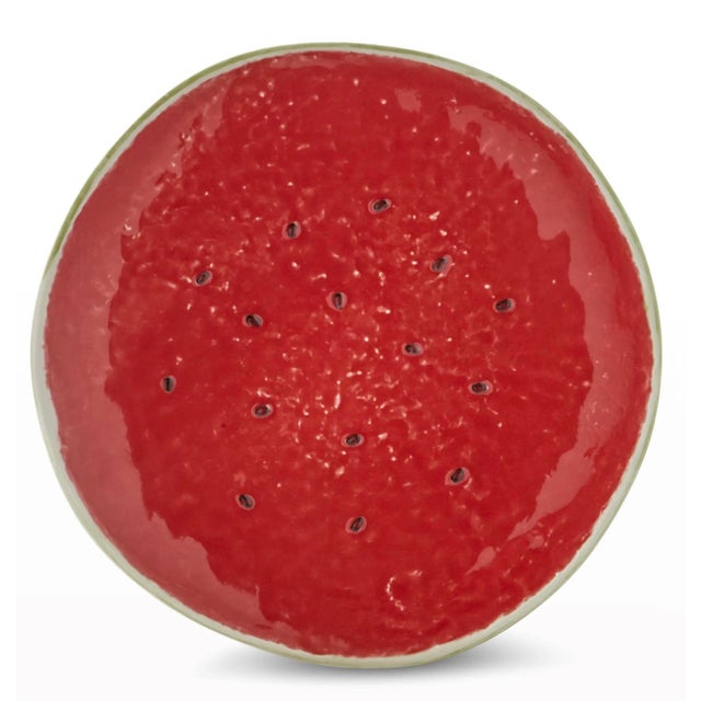 Earthenware charger plate. Approx. 12.8" x 12.8" x 1.11". Dishwasher safe. Made in Portugal Bordallo Pinheiro Watermelon...