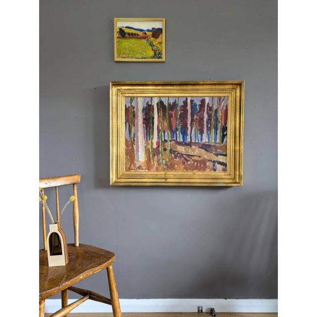 Mid-Century Modern Mid-Century Modern "Fresh Fields" Vintage Mini Post-Impressionist Landscape Oil Painting, Framed For Sale - Image 3 of 11