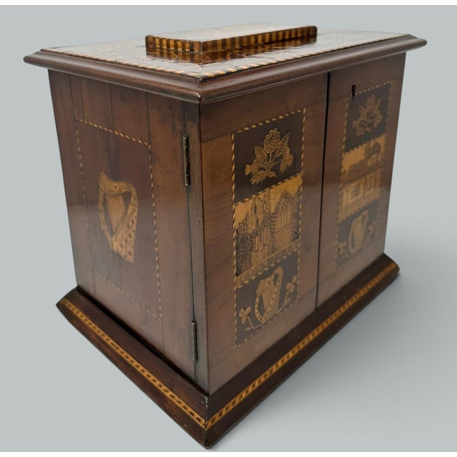 Brown Antique Irish Castle Ruins Killarney Killarneyware Arbutus Wood Jewellery Casket For Sale - Image 8 of 17