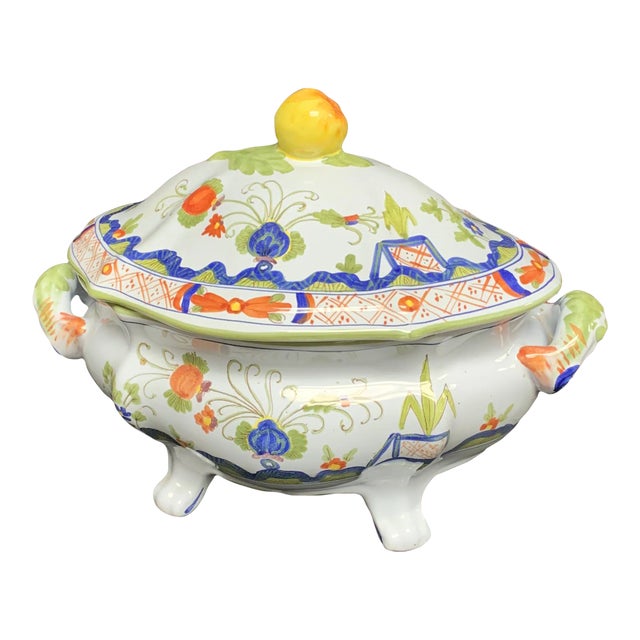 Late 20th Century Italian Blue Carnation Covered Bowl For Sale