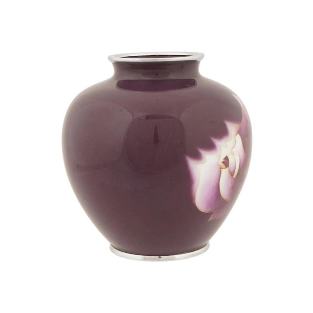 Japanese Cloisonne Enamel Vase Ando Signed Purple Ground Roses For Sale In New York - Image 6 of 7