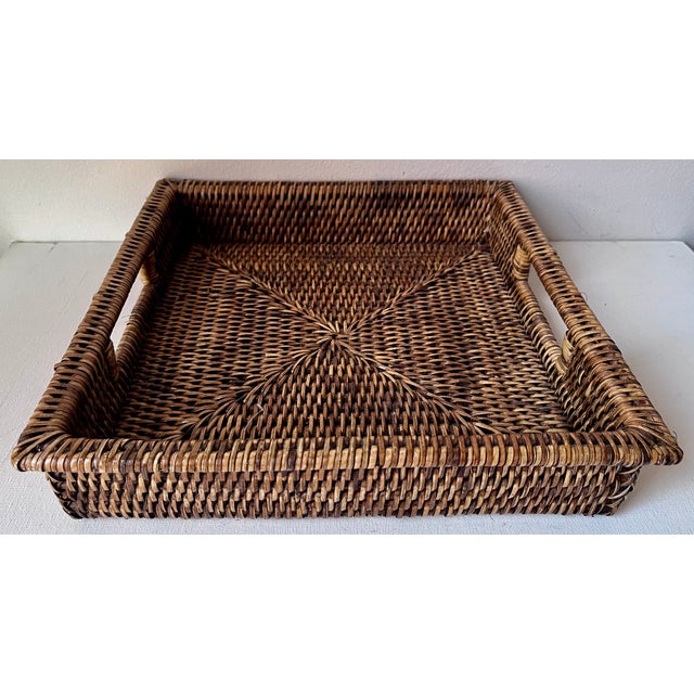 Woven Brown Rattan Tray-Inset Handles-Artifacts For Sale In New York - Image 6 of 8