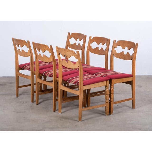 Brutalist Vintage Razor Blade Oak Dining Chairs by Henning Kjærnulf, 1960s, Set of 6 For Sale - Image 3 of 9