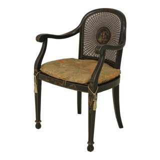Vintage Chinoiserie Paint Decorated Cane Back Armchair For Sale