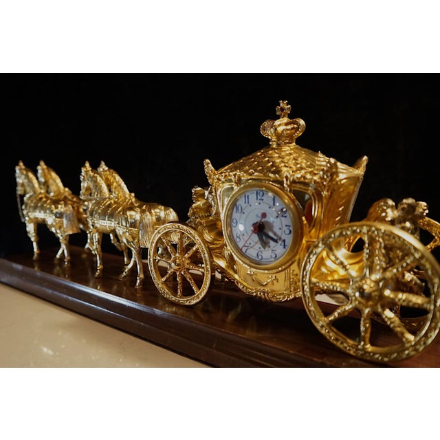1940s Vintage United Clock Co. Gold Spelter Royal Horse and Carriage
