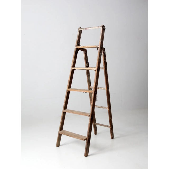 Wood Antique Wooden Folding Ladder For Sale - Image 7 of 15