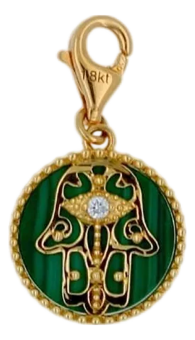 Diamond Hamsa Hand Mystic Protection Palm Symbol Evil Eye 18 Karat Yellow Gold M