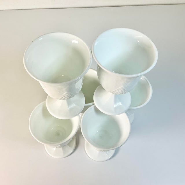 1970s Vintage Americana Arts & Crafts Indiana Glass Grape Milk Glass Water/Wine Goblets - Set of 6 For Sale - Image 6 of 8