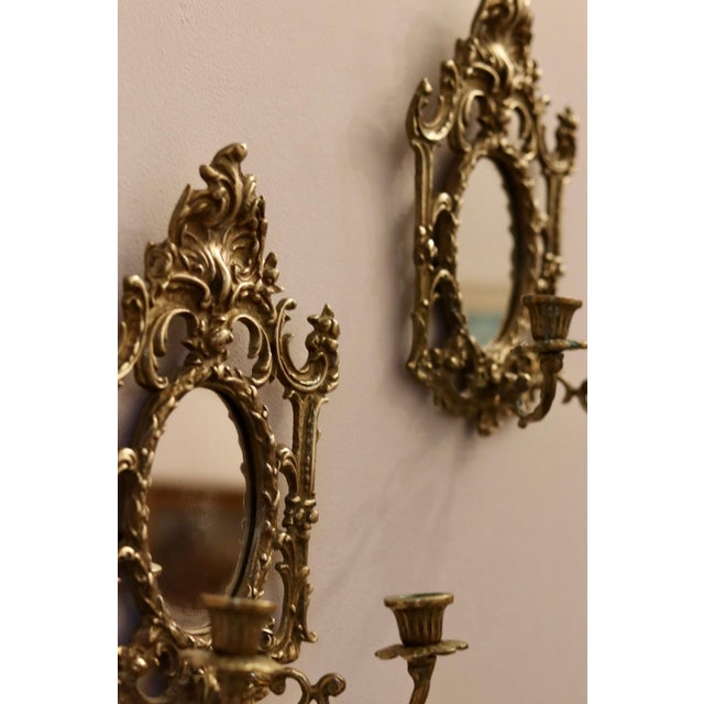 Metal Antique Brass Sconces with Mirrors, Set of 2 For Sale - Image 7 of 10