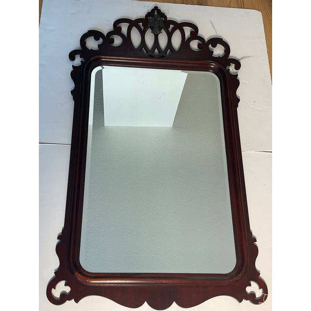 Chippendale Antique American Chippendale Style Bronze Eagle Alnut Fretwork Mirror For Sale - Image 3 of 6
