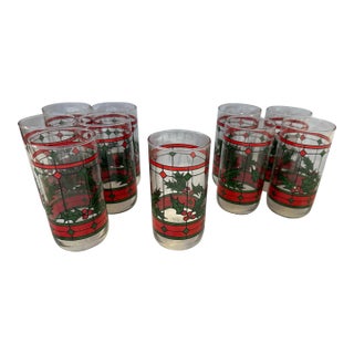 Vintage Libbey Window Pane/Holly Berry Holiday Tumblers-Set of 7 For Sale