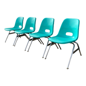 1960s Stacking Turquoise Fiberglass Krueger Metal Products Chairs, Set of 4