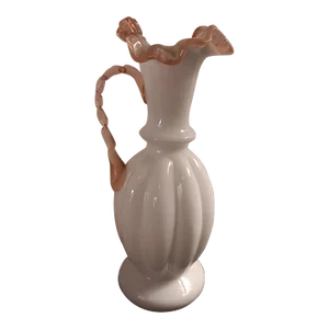 Fenton Pink Crest & Handle Pitcher Vase Circa 1945