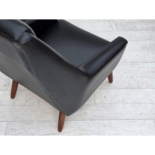 Danish Highback Armchair in Black Leatherette and Teak, 1970s For Sale - Image 15 of 18