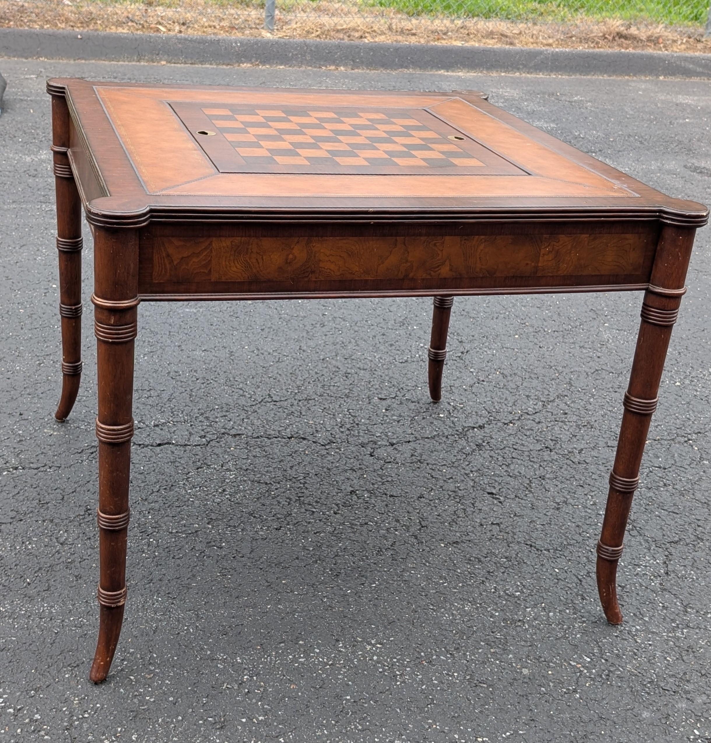 Mid 20th Century Ethan Allen Hollywood Regency Inlaid Leather Game
