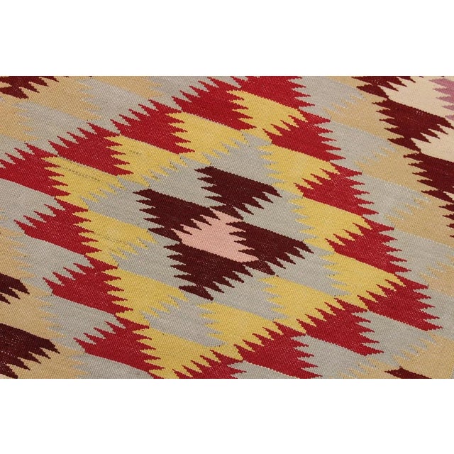 Textile Geometric Kilim Red Hand-Woven Wool Rug -4′8″ × 6′4″ For Sale - Image 7 of 8