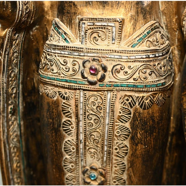 Gold Carved Burmese Buddha Statue in Giltwood, 1950s For Sale - Image 8 of 13
