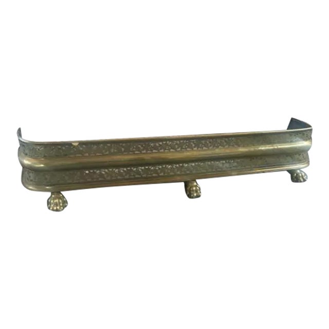 Antique English Pierced Brass Fireplace Fender For Sale