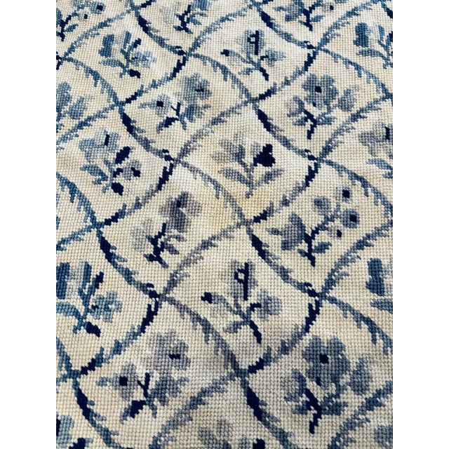 Textile Vintage Large Blue and White Needlepoint on Cream Background Textile For Sale - Image 7 of 8