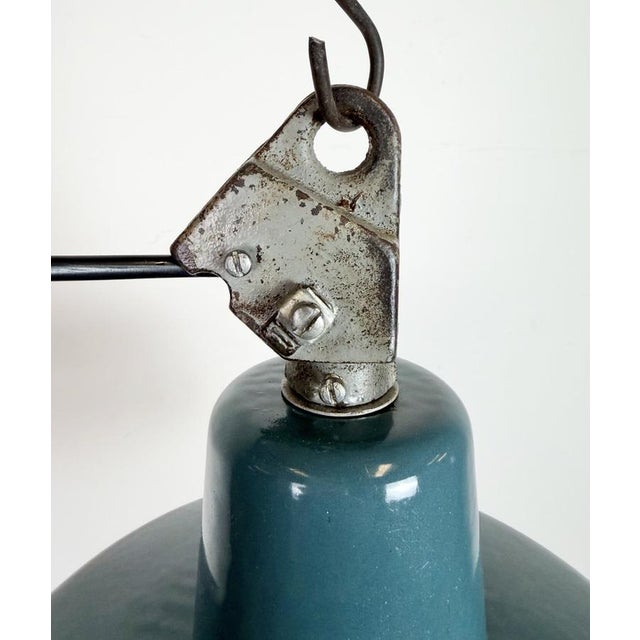 1960s Industrial Petrol Enamel Factory Lamp with Cast Iron Top, 1960s For Sale - Image 5 of 18