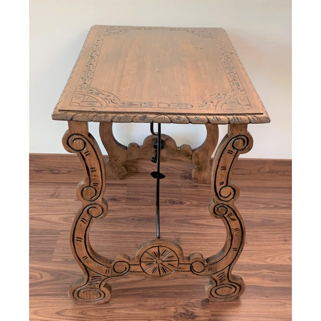 Late 19th Century 19th Side Table of Chestnut With Carved Lyre Legs, Spanish, 19th Century For Sale - Image 5 of 13