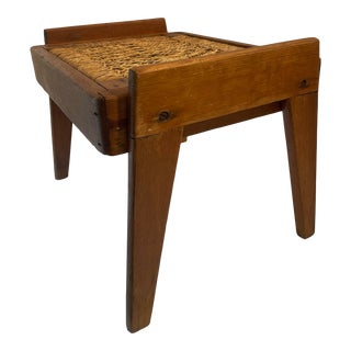 Mid Century Rush Seat Low Stool or Footstool For Sale