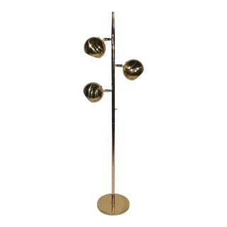 Three Light Brass Ball Globe Floor Lamp C 1970's For Sale