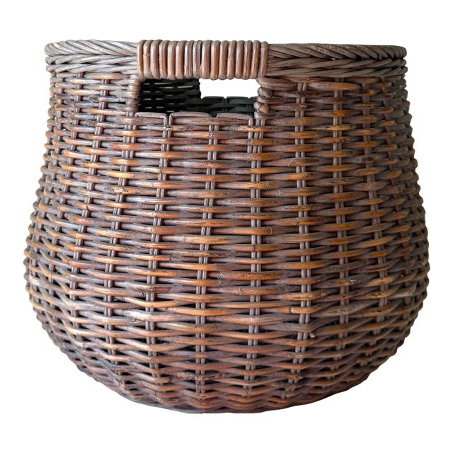 Late 20th Century Willow Vine Weft Blanket Basket For Sale