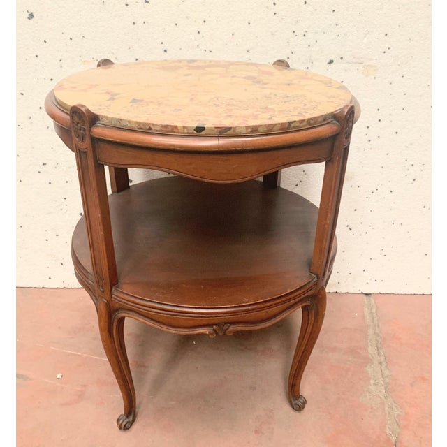 Wood Round Louis XV Style Side Table in Patinated Beechwood For Sale - Image 7 of 7