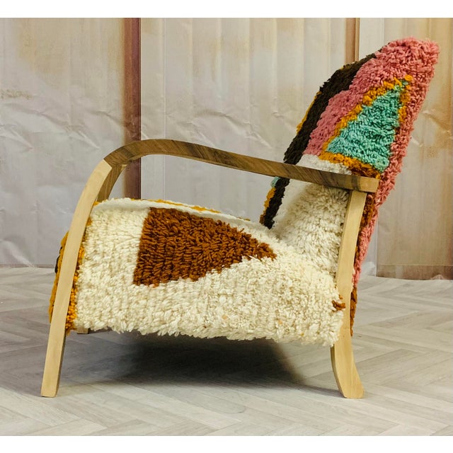 Wood Handmade Moroccan Multicolored Wool Chair For Sale - Image 7 of 9