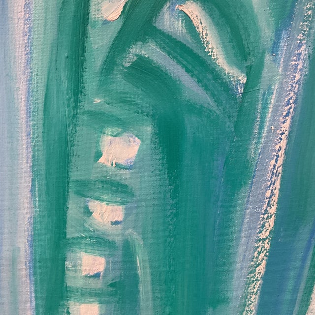 Abstracted Figures Blue Original Molly J Schiff Oil on Canvas For Sale - Image 4 of 7